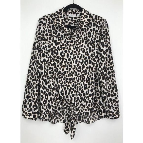 Susan Graver Women's 22W Long Sleeve Tie Waist Button Up Leopard Print Cheetah - Picture 1 of 8
